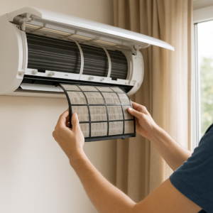 Membersihkan filter Smart AC untuk menjaga performa maksimal